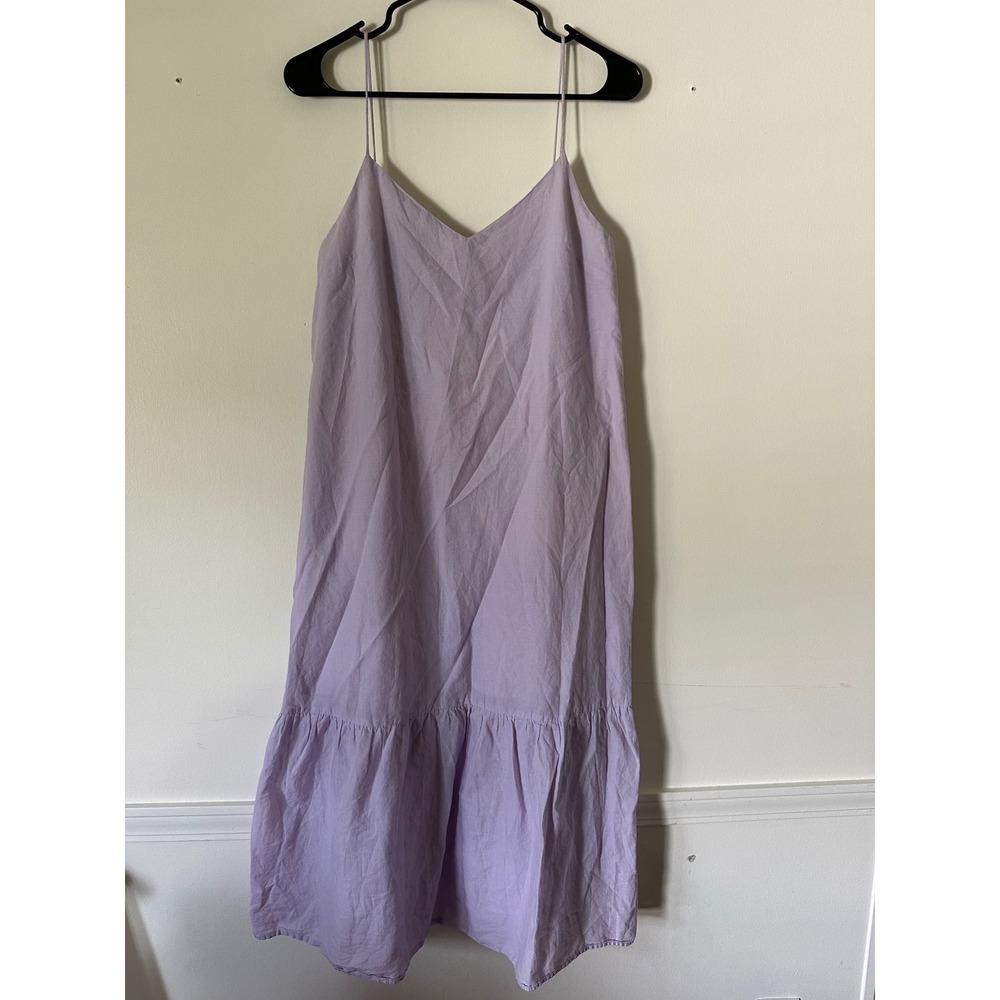 Zara Lilac Purple Cotton Midi Dress V-Neck Spaghetti Strap Tiered Ruffle XS Boho